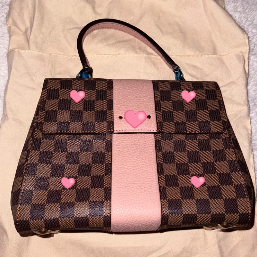 Stylish Brown and Pink Checkered Handbag